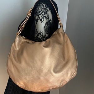 Large Coach Rose Gold Leather Hobo Handbag